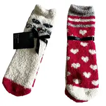 Free Press Pink Virtue Heart Kitty Fuzzy Socks Set of 2 New With Tags!