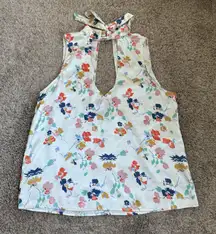 Floral Halter Neck Deep V-Neck Silky Feel Blouse Shirt Size Medium