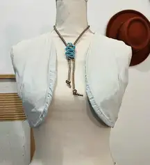 Vintage 70s Light Blue Open Style Cropped Vest Top