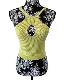 Forever 21 Cropped Knit Sweater Tank Top Keyhole Neon Green Sz Medium Summer Bea
