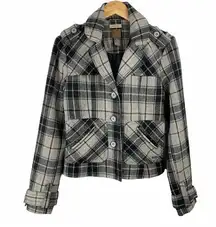 Ruff Hewn Plaid Wool Blend Moto Blazer Jacket