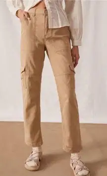 Anthropologie Khaki with Metallic Gold Stripe Cargo Utility Crop Pants Size 2