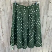 Vintage Liz Claiborne Green Patterned Pleated Retro High Waisted Skirt 50s Pinup