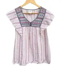 Knox Rose  Embroidered Linen Boho Peasant Top