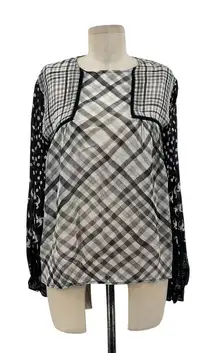 Anthropologie Bl-nk‎ London Miranda Peasant Blouse Plaid Gray Black Size Small