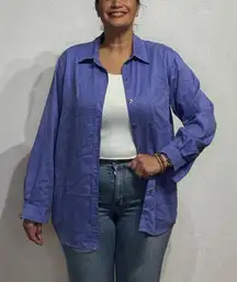 Chico's Design Blue Suede Long Sleeve Button Up Blouse Sz 2/L