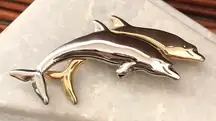 LCI Vintage Dolphin Brooch Pin Silver & Gold Tone