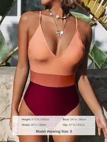 Cupshe One piece Swimsuit - Deep V Neck Crisscross on Back Color Block -- Small