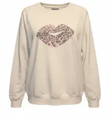 Wildfox Oversized Sweatshirt XL Cream Pink Leopard Lips Slouchy Indie Lounge