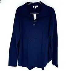 Michael Stars Luca Collar Top Variegated Rib Admiral Blue Size XL NWT