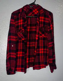 Timing Women’s Red & Black Plaid Button-Up Shirt Size Small – Long Sleeve Flanne