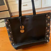 Calvin Klein Black Studded Pebbled Leather Tote Bag