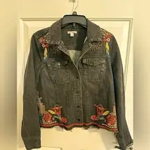 Miami embroidered hippy oversized denim jacket with raw hem