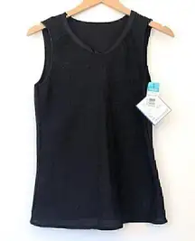 NEW NWT VINTAGE VTG VANITY FAIR Black Textured Floral Semi Sheer Tank Top Small