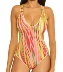 Becca One piece metallic Awaken Swimsuit Lodyn Scoop Neck Size L