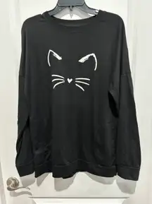 Cat Face Black Sweatshirt with pockets, Sz XL