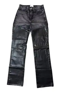 FRAME Le Jane Midnight Mix Denim Coated Straight Paneled Black Jeans Size 26