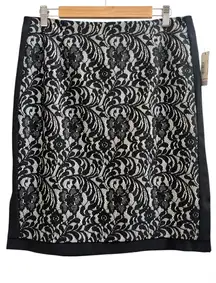 Vintage Worthington Black Lace Jacquard Fully Lined Skirt Petite Size 14