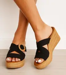 Italian Shoemakers Black Wedge Sandals NWOT