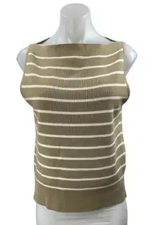 Banana Republic Beige White Striped Sleeveless Boat Neck Sweater Tank Top Size S