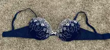 Navy blue and white Blush size 34B push-up bra #lingerie