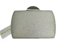 Nina Pacey White AB Allover Crystal Minaudiere NWT Evening Clutch Shoulder Bag