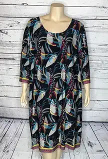 Jessica London Size 26 Floral Geometric Printed 3/4 Sleeve Shift Dress