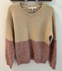 Cupcakes & Cashmere Carmel Colorblock Wool Blend Crewneck Sweater Medium