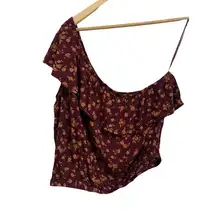 Hippie Rose Plum Ditsy One Shoulder Crop Top Floral Medium NEW