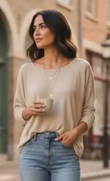 Michael Lauren Cream Oat Hunter Draped Tee Size X-Small/Small NWOT