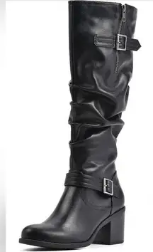 White Mountain Desirable Black Faux Leather Knee-High Boots Shoes Size 10 NWT