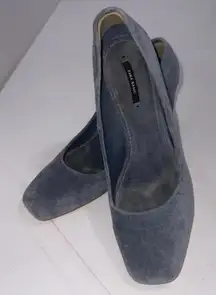 ZARA BASIC Blue VELVET Heels Classy Y2K 90s Square Toe Pumps SHOES Sz 40