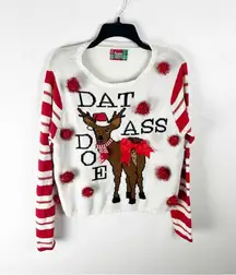 SPENCER’S White Graphic Print Long Sleeves Ugly Christmas Sweater, Size Large