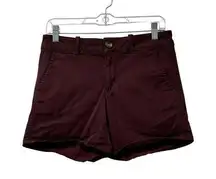 American Eagle  Women Shorts 8 Burgundy Maroon Chino Super Stretch Midi AEO Twill