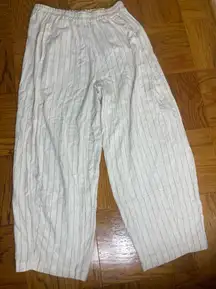 Max Studio women blended linen White Striped  barrel leg  trousers pant CL