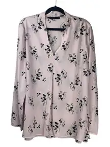 Attention Pink V-neck Long Sleeve Floral White Blouse Top Size XL