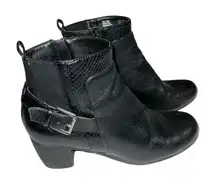 Croft and Barrow Womens Ankle Boots Faux Leather Black Block High Heel Size 8