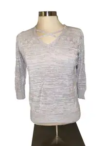 sweater criss/cross v-neckline elbow length sleeve size small