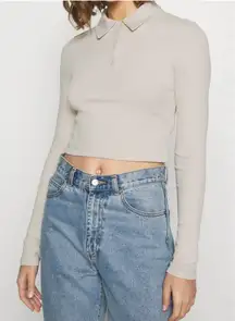 Weekday Crop Top Long Sleeve Collared Tee Size Medium