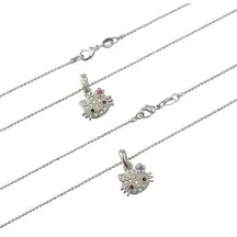 NWT 2 Mini Pink & Blue Flower Crystal Hello Kitty Silver Plated 18" Necklaces