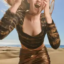 Zara CORSETRY TULLE CROP TOP Black Tan Long Sleeve Mesh Cropped Top Small NWT