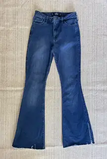 Hollister Womens High Rise Flare Jeans 5R Dark Wash Raw Hem Stretch Y2K Trendy