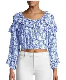 LoveShackFancy Floral Blue Popover Cropped Top‎ Size Large