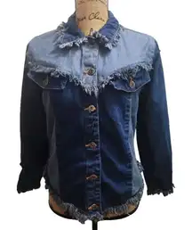 Starwear‎ Jeans Womens Size M Denim Jacket Dark Wash Fringe Detail