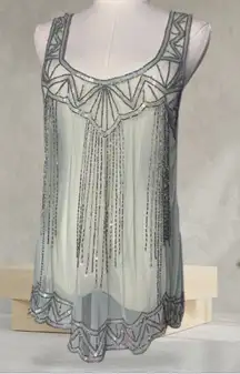 Willow & Clay Art Deco Beaded Fringe
Flapper Tank Tunic Top Pale Mint
Green M