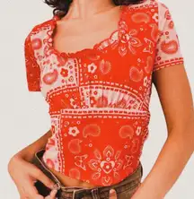 Lisa Says Gah Lana Red Bandana Print Baby Doll Top – Cottagecore / Indie small