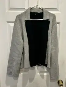 J Crew Gray Black Merino Wool Cotton Blend‎ Open Cardigan Sweater Blazer Large