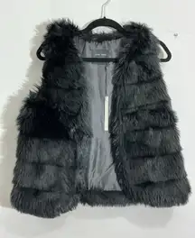 Womans Love Tree Black Faux Fur Open Front Lined Vest Small NWT