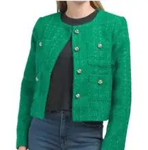 Rachel Zoe NWT  cropped tweed blazer Green  Gold Button