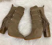 Tan Suede Fringe Heeled Boots